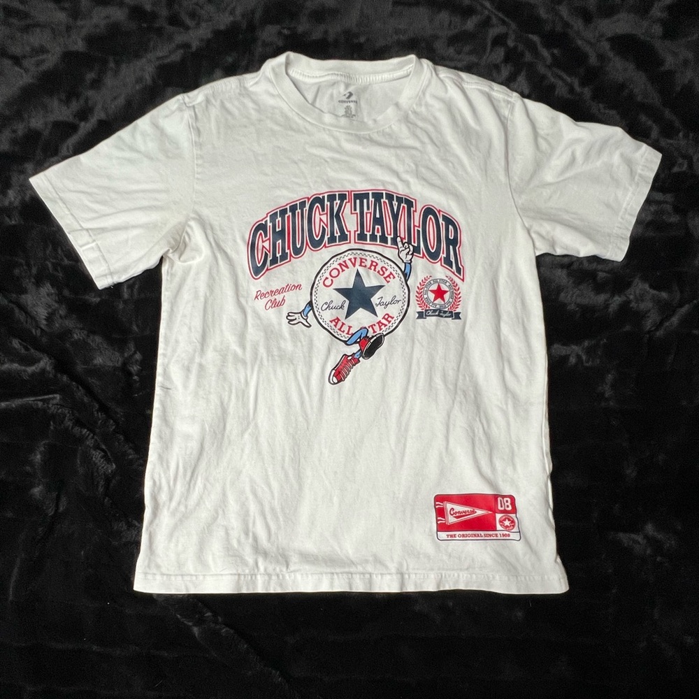 Converse Chuck Taylor All star White T-Shirt with Red and Blue Graphics